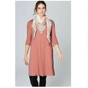 Pure Jill Easy Knit Seamed Dress 3/4 Sleeve Slub Jersey Dusty Pink